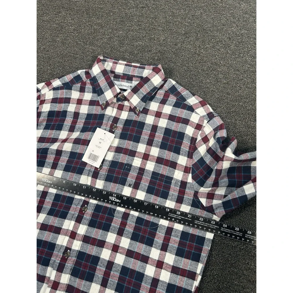 New Saddlebred Flannel Shirt Men's Medium Red White Blue Gingham Plaid Button Up - Picture 9 of 9